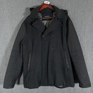 John Varvatos USA Wool Blend Hooded Peacoat Jacket - Men's Size L - Black